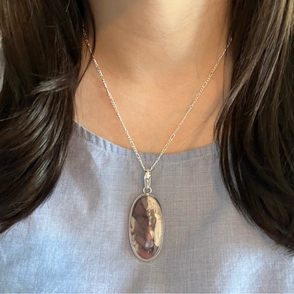 Porcelain Jasper and Angelite Pendant Necklace Earrings Lot Sterling Silver New - Picture 4 of 15